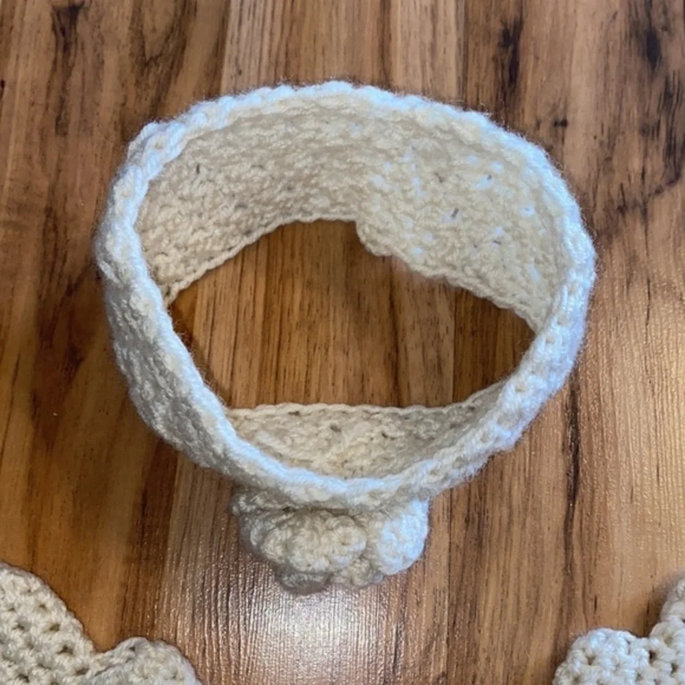 Handmade knitted head band and mittens, white